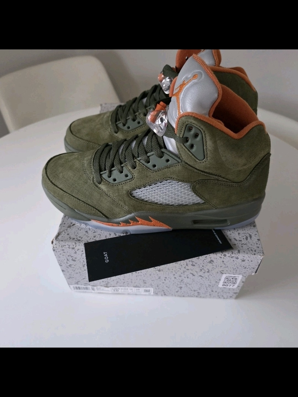 Jordan Men's Olive Green & Orange Suede Sneakers